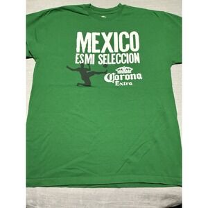 MEXICO ES MI SELECCION" Corona Extra Soccer T-Shirt Green XL Double Sided